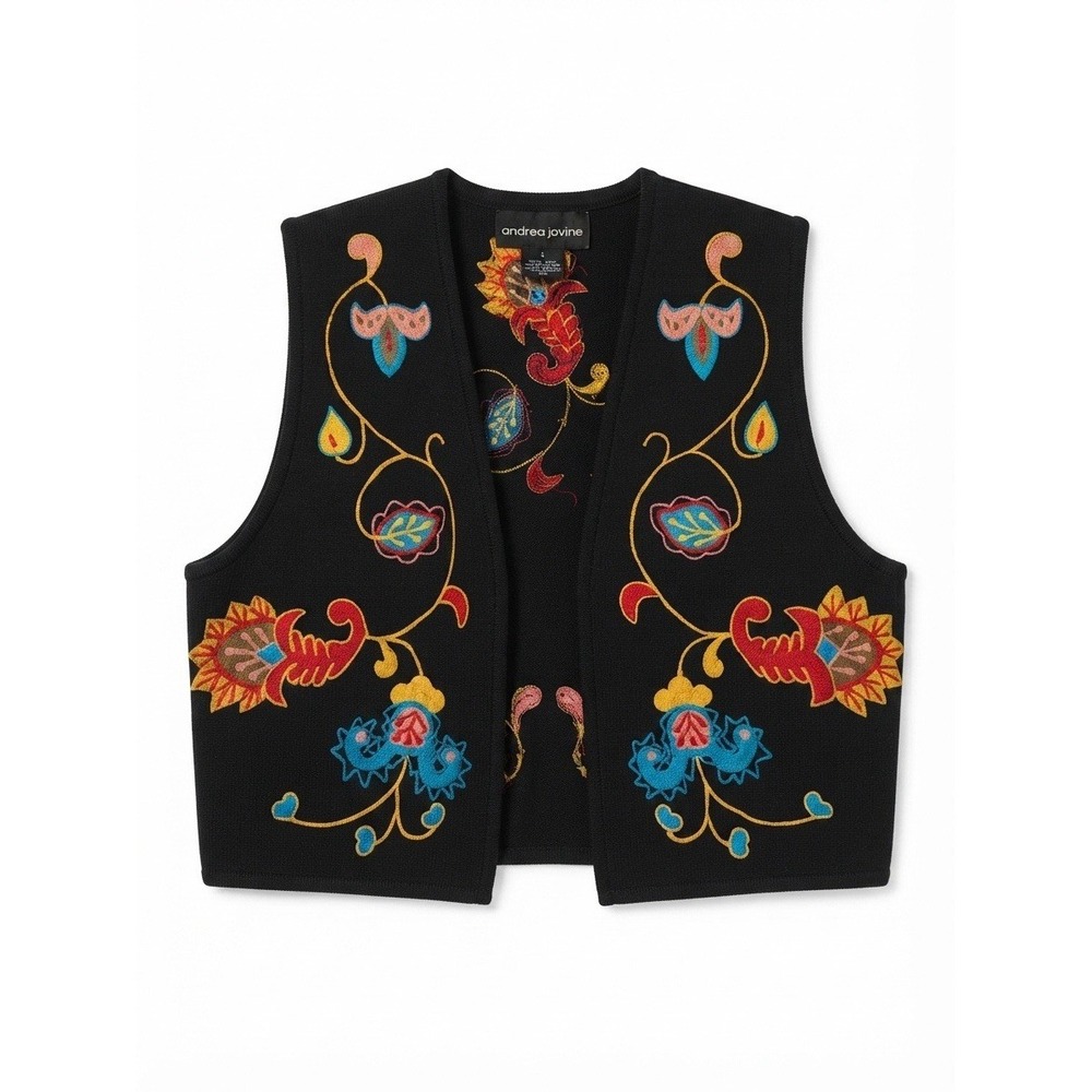 Vtg Boho Wool Vest Womens L Colorful Art Artsy Earthy